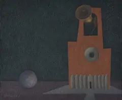 The Belfry by John Armstrong, Tempera on canvas, sold Oct 2019