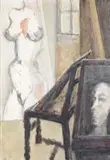 Grand nu reflété et tête by Bernard Dufour, 1962, Oil on canvas, sold Oct 2019