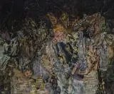 Egyptian figures Collage on canvas Inscribed to canvas verso 76.5 x 91.5cm (30 x 36 in.) † by Jeet Chhabda, Collage on canvas, offered Oct 2019