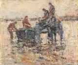 Landing Herrings Oil on canvas Signed lower right 25.5 x 30.5cm (10 x 12 in.) by Harry Fidler, Oil on canvas, sold Oct 2019