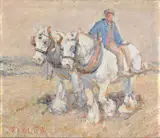 Farmer and his two working horses Oil on canvas Signed lower left by Harry Fidler, Oil on canvas, sold Oct 2019
