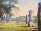 Avebury Oil on canvas Signed lower left; signed and titled on the overlap 36 x 46cm (14 x 18 in.) by Walter James Steggles, Oil on canvas, sold Oct 2019