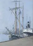 Danish Schooner Oil on board Titled and inscribed Dec/29 verso 31 x 23.5cm (12 x 9¼ in.) Provenance: MacConnal-Mason & Son Ltd., London by Campbell Archibald Mellon, Oil on board, sold Oct 2019