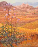 Cyprus - Hillside Crops and Thistles near Durousha by Alan Cotton, Oil on canvas, sold Oct 2019