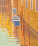 Venice - The Orange Mooring Poles by Alan Cotton, Oil on canvas, sold Oct 2019