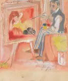 Self-portrait of the artist at his easel Mixed media Signed lower right 20.5 x 17cm (8 x 6½ in.) by Louis Auguste Mathieu Legrand, Mixed media, offered Oct 2019