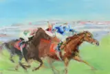 Nashwan Breaks Through, Sandown Oil on canvas Signed with initials lower left, inscribed and titled to stretcher verso 49 x 75cm (19¼ x 29½ in.) by Constance Halford-Thompson, Oil on canvas, offered Oct 2019