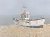 Fishing Boat, Dungeness Acrylic on canvas laid to board Signed, titled, dated 2018 and inscribed to board verso 61 x 83cm (24 x 32½ in.) by Maxwell Doig, 2018, Acrylic on canvas laid to board, offered Oct 2019