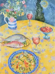 Table in Provence Watercolour Signed with initials and dated 1937 lower right 74 x 54cm (29 x 21¼ in.) † by Val Archer, 1937, Watercolour, offered Oct 2019