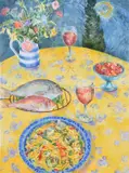 Table in Provence Watercolour Signed with initials and dated 1937 lower right 74 x 54cm (29 x 21¼ in.) † by Val Archer, 1937, Watercolour, offered Oct 2019