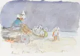 Beach Picnic by Hugh Casson, Watercolour and ink, heightened with white, sold Oct 2019