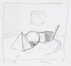 Objects on a table Black crayon Signed lower right, dated 4.1.84 lower left 25 x 27cm (9¾ x 10½ in.) by Michael Kenny, drawing, sold Oct 2019