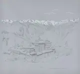 Sarahan - Summer Capital of Rampur Bushar by John Nankivell, Pencil and chalk on blue paper, sold Oct 2019