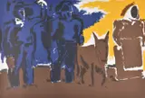 Dusk Lithograph printed in colours, 1965 Signed in pencil and dated 65 Sheet: 57 x 79cm (22¼ x 31 in.) by Josef Herman, Lithograph printed in colours, sold Oct 2019