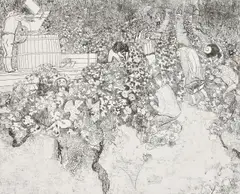 Grape Harvest Etching, 1972 Signed in pencil, titled and numbered 14/70 Plate: 27.5 x 34cm (10¾ x 13¼ in.) by Anthony Gross, Etching, offered Oct 2019