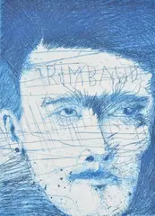 Rimbaud wounded in Brussels Etching in blue, 1973 Signed in pencil, dated 1973 and numbered 11/30 Plate: 14 x 10cm (5½ x 3¾ in.) Sheet: 75 x 55cm (29½ x 21½ in) by Jim Dine, 1973, Etching in blue, sold Oct 2019