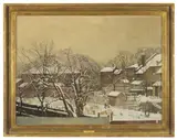 Snowfall in the suburbs - A view from the artist's house by Harry Bush, 1940, Oil on canvas, sold Oct 2019