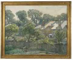 Summer Morning - View from the artist's house at 19 Queensland by Harry Bush, 1953, Oil on canvas, sold Oct 2019