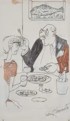 A set of five figural cartoons by Osbert Lancaster, Oil, sold Oct 2019