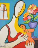 Mother and Child Signed in pen and numbered 5/299 Lithograph printed in colours 73 x 58cm (28½ x 22¾ in.) by Anthony Quinn, Lithograph printed in colours, sold Oct 2019