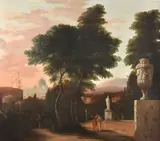 Classical Italianate landscape with figures by Hendrick Danckerts, 1675, Oil on canvas, sold Jul 2019