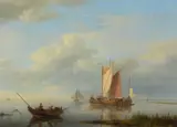 Fishing in a low tide Oil on canvas Signed with initials and dated 45 lower right 34 x 45cm (13¼ x 17½ in.) by Johannes Hermanus Koekkoek, Oil on canvas, sold Jul 2019