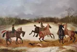 Grooms Exercising Horses in Winter Oil on board Signed lower left 25.5 x 38cm (10 x 14¾ in.) Provenance: Roy Miles, London, no by David Dalby of York, Oil on board, sold Jul 2019