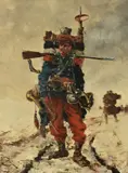 The Bugler Oil on panel Signed and dated 77 lower left 24 x 18.5cm (9¼ x 7¼ in.) Provenance: Bernard Black, New York by Eugène Courboin, Oil on panel, sold Jul 2019