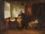 Mother and Child Oil on canvas Signed lower right 60.5 x 80cm (23¾ x 31¼ in.) Provenance: Thomas Agnews & Sons, London by Bernard de Hoog, Oil on canvas, offered Jul 2019