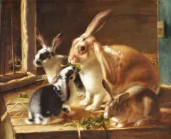 Rabbits Oil on canvas Signed with initials lower right 44 x 53.5cm (17¼ x 21 in.) Provenance: Sale, Sotheby's London, 29 March 1995, lot 137 by Horatio Henry Couldery, Oil on canvas, sold Jul 2019