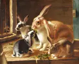 Rabbits Oil on canvas Signed with initials lower right 44 x 53.5cm (17¼ x 21 in.) Provenance: Sale, Sotheby's London, 29 March 1995, lot 137 by Horatio Henry Couldery, Oil on canvas, sold Jul 2019