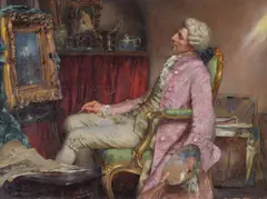 Artist at his easel Oil on canvas Signed lower right 23.2 x 31cm (9 x 12 in.) by William A. Breakspeare, Oil on canvas, sold Jul 2019
