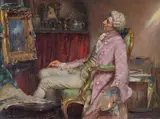 Artist at his easel Oil on canvas Signed lower right 23.2 x 31cm (9 x 12 in.) by William A. Breakspeare, Oil on canvas, sold Jul 2019