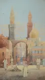 Figures in a Middle Eastern city Oil on panel, a pair Each signed with pseudonym H by Karl Kauffman, Oil on panel, sold Jul 2019