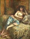 Odalisque Oil on canvas Signed lower right 93 x 72cm (36½ x 28¼ in.) Provenance: Sale, Christie's, London, 19 November 1993, Lot 125 by Lucien Laurent-Gsell, Oil on canvas, sold Jul 2019