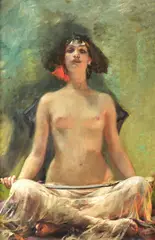 Oriental with sword Oil on canvas Signed lower right 138 x 89cm (54¼ x 35 in.) by Bruno Piglhein, Oil on canvas, sold Jul 2019