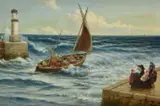 Fishing boat in the quay Oil on canvas Signed lower right 50.5 x 76cm (19¾ x 29¾ in.) by Alexander Young, Oil on canvas, sold Jul 2019