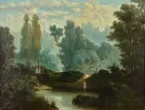 The wooded pool Oil on canvas Signed and indistinctly dated 1854[] lower right 90 x 116cm (35¼ x 45½ in.) by Amédée Jullien, 1854, Oil on canvas, sold Jul 2019
