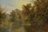 The Thames at Donnington Oil on board Signed and dated 79 lower right, inscribed to backboard verso 21.5 x 31.5cm (8¼ x 12¼ in.) by Alfred Augustus Glendening, Jr., Oil on board, sold Jul 2019
