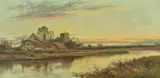 River landscape at dusk Oil on canvas Signed lower right 45.5 x 91.5cm (17¾ x 36 in.) by Daniel Sherrin, Oil on canvas, sold Jul 2019