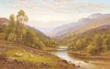 Highland river landscape with fishermen in the foreground Oil on canvas Signed lower left 39 x 65cm (15¼ x 25½ in.) by Alfred Augustus Glendening, Sr., Oil on canvas, sold Jul 2019