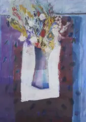 Still life of flowers in a vase, indistinctly by Ian Humphreys, oil on card, sold Aug 2021