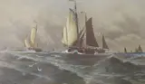 Fishing boats at sea by Charles Frederick Allbon, watercolour, offered Aug 2021