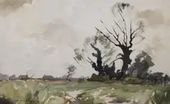 Trees in a landscape by Edward Wesson, watercolour, sold Aug 2021