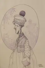 Despondent Monarch by Christopher Riddell, ink and coloured, sold Aug 2021
