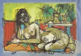 Reclining female nude by Jordi Bonàs, oil on paper, sold Aug 2021
