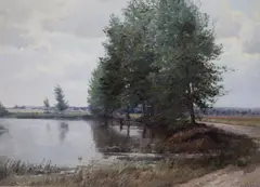 The path around the lake by Josef Procházka, oil on board, sold Aug 2021