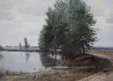 The path around the lake by Josef Procházka, oil on board, sold Aug 2021
