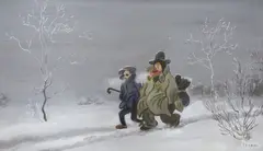 Vagrants in winter by Walter Trier, gouache, sold Aug 2021