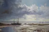 Winter afternoon, River Medway by Kenneth Denton, oil on board, sold Aug 2021